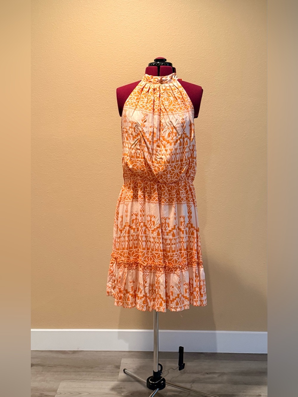 Orange Halter Tiered Mini Dress